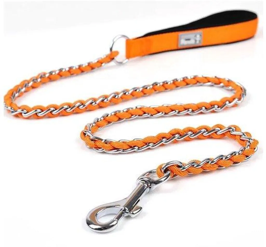 Laisse pour promenade chien moyen et grand, métal durable coloris orange