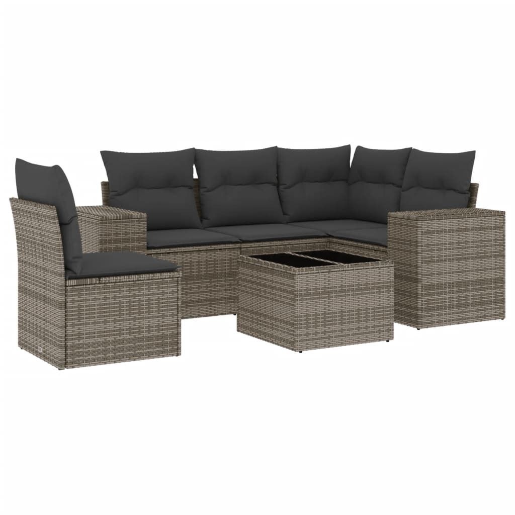 vidaXL 6-tlg. Garten-Sofagarnitur mit Kissen Grau Poly Rattan
