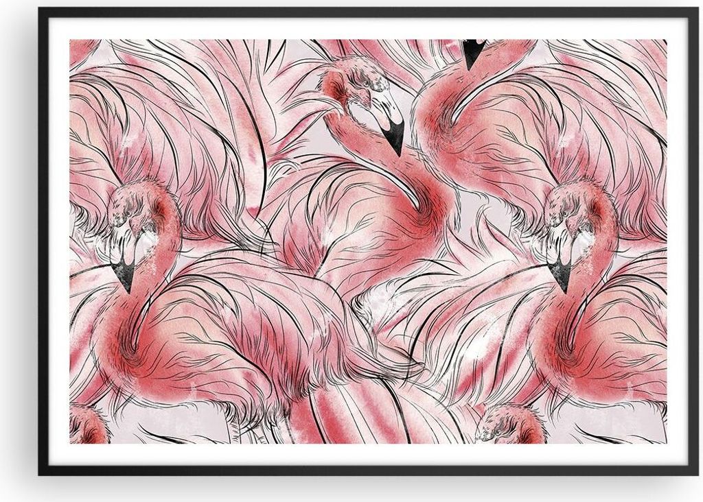 Gerahmtes Poster - Schwarzer Rahmen - Flamingo Pink Exotik Produktbild 