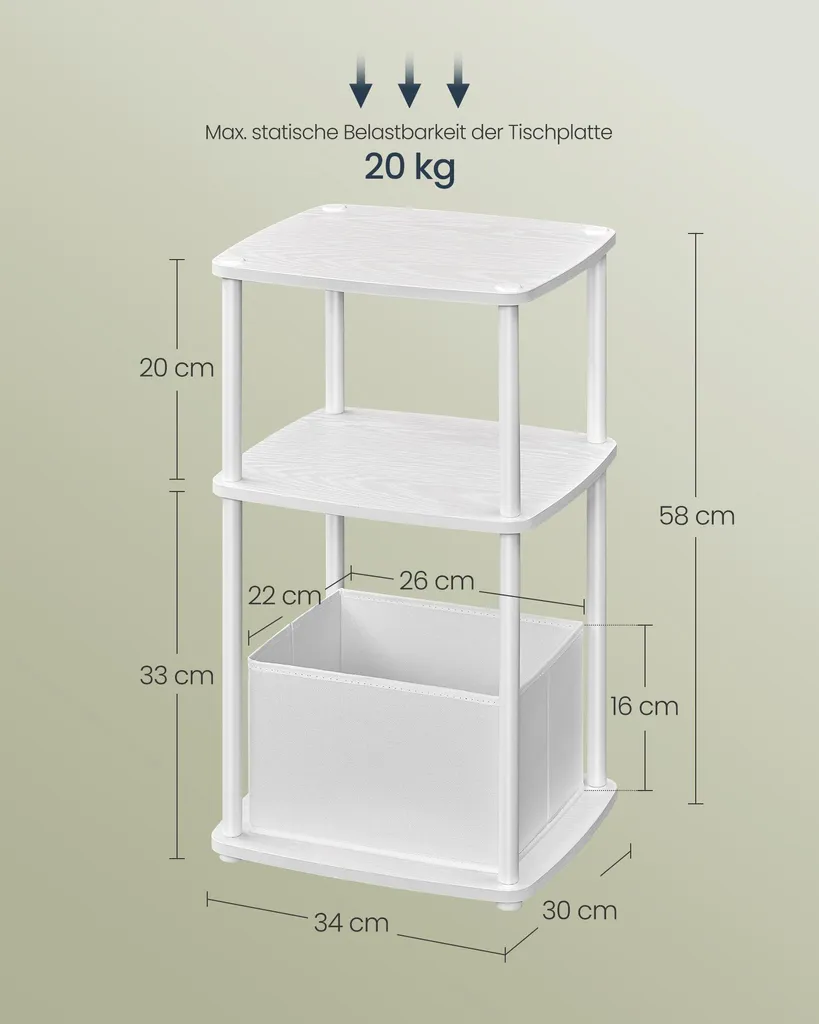 Table d'appoint compacte 3 niveaux blanc neige pour petit espace chic