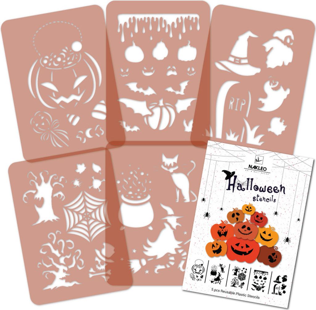 Set mit 5 wiederverwendbaren Kunststoff-Malvorlagen für Kunstschnee // A4-Format // Halloween-Schablonen // Halloween fensterdekorationen // Hallo...