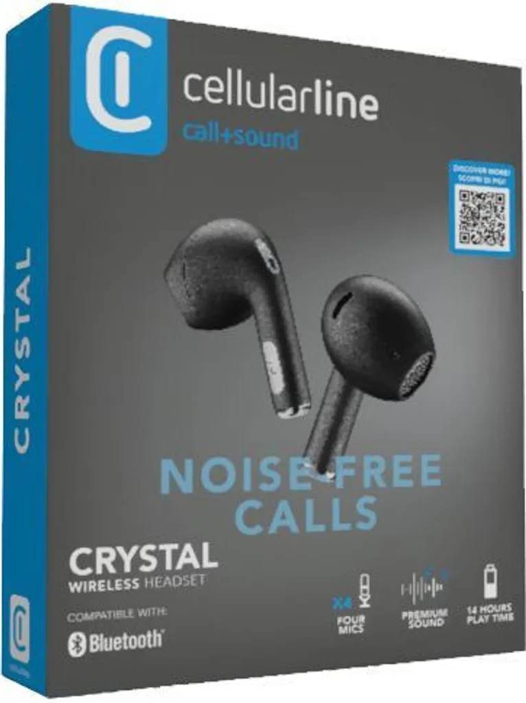 Écouteurs Bluetooth Crystal Cellularline TWS avec étui de charge Noir
