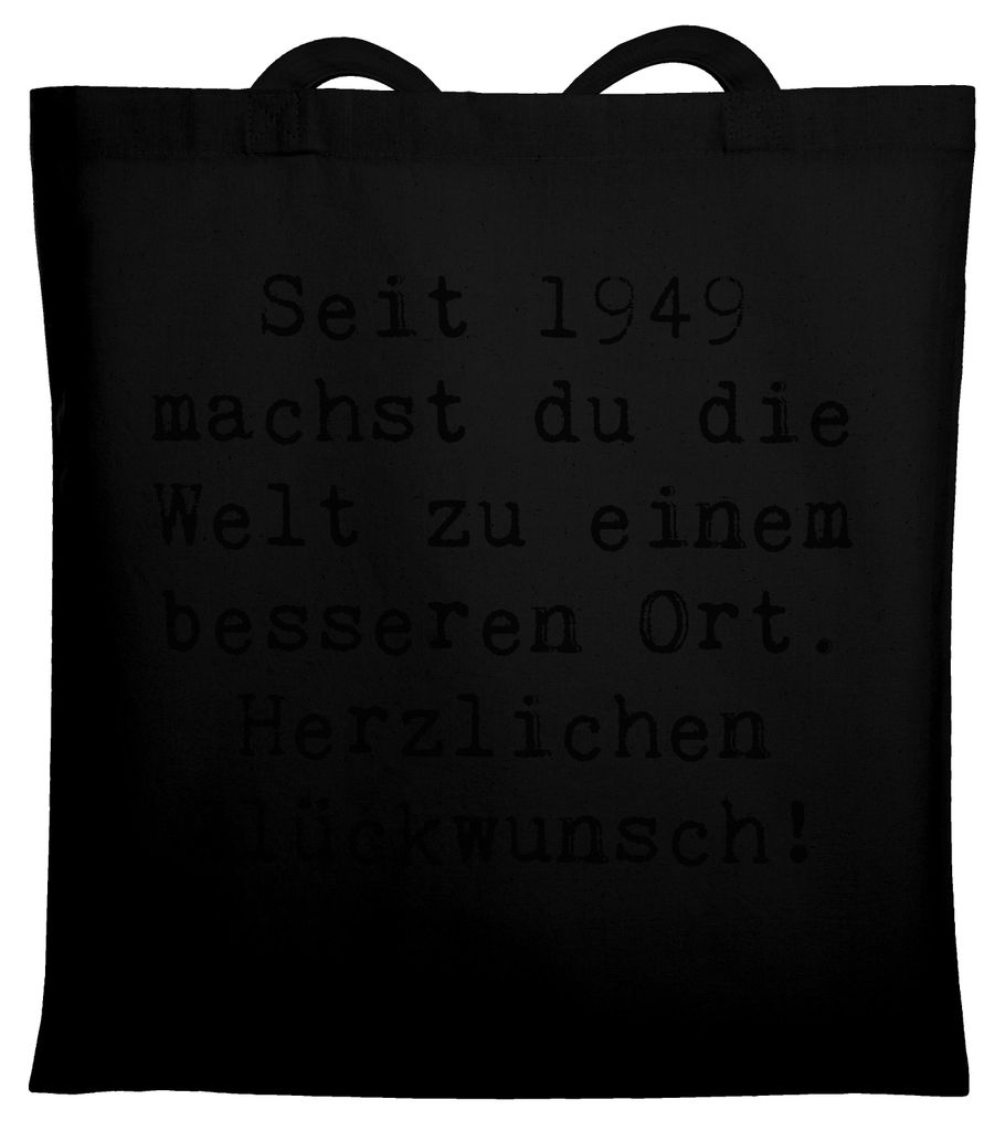 Mr. & Mrs. Panda Einkaufstasche Spruch 1949 Geburtstag - Schwarz - Geschenk, Schultasche, Jutebeutel, Tote Bag, Herzlichen Glückwunsch, Jubiläum,...