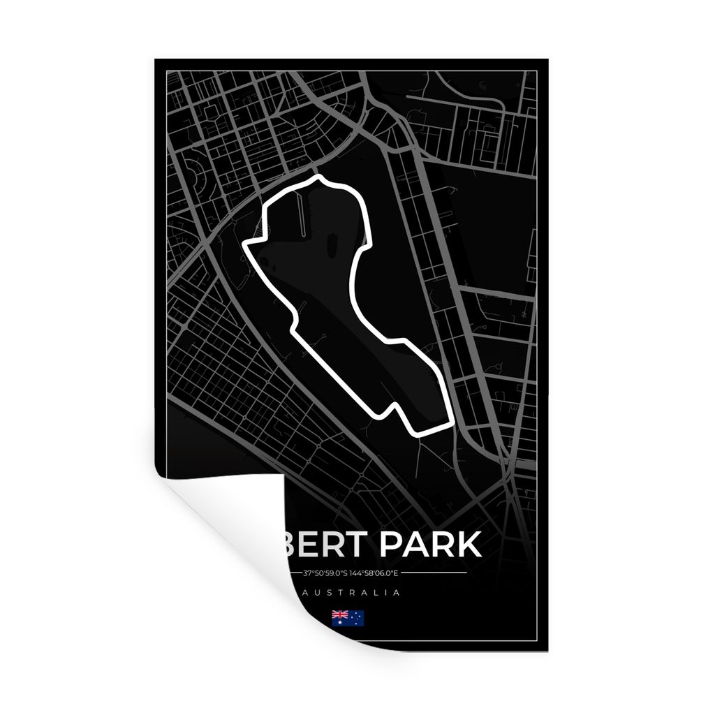 MuchoWow Wandtattoo Wandsticker Wandaufkleber Rennstrecke - Formel 1 - Australien - Rennstrecke - Albert Park circuit - Schwarz 20x30 cm Selbstkl...