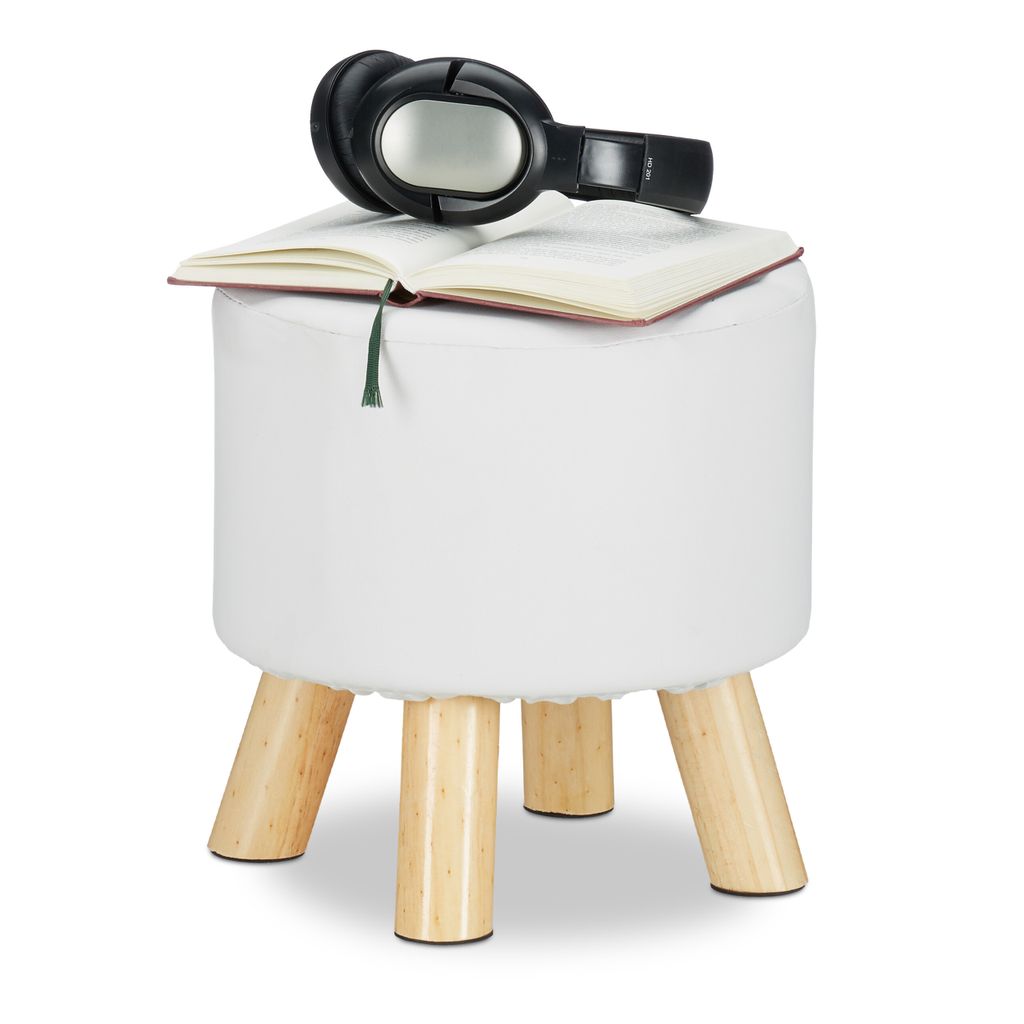 Relaxdays Hocker Kunstleder, gepolstert, 4 Holzbeine, Produktbild 