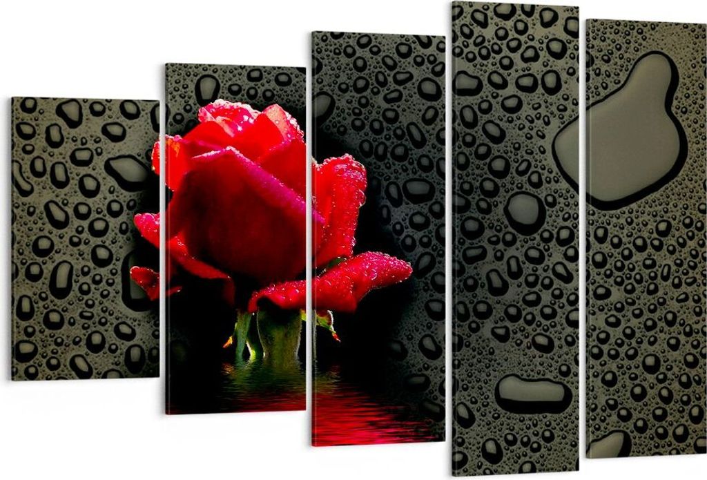 Bild auf Leinwand - Leinwandbild - Blume rote rose wasser tau - 150x100cm - Wand Bild - Wanddeko - Leinwanddruck - Bilder - Kunstdruck - Wanddekora...
