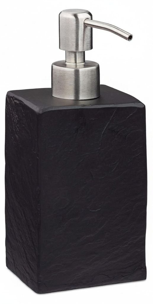 Relaxdays Seifenspender, 200 ml, nachfüllbar, Bad, WC, Küche, Flüssigseifenspender, Polyresin, Edelstahlpumpe, schwarz