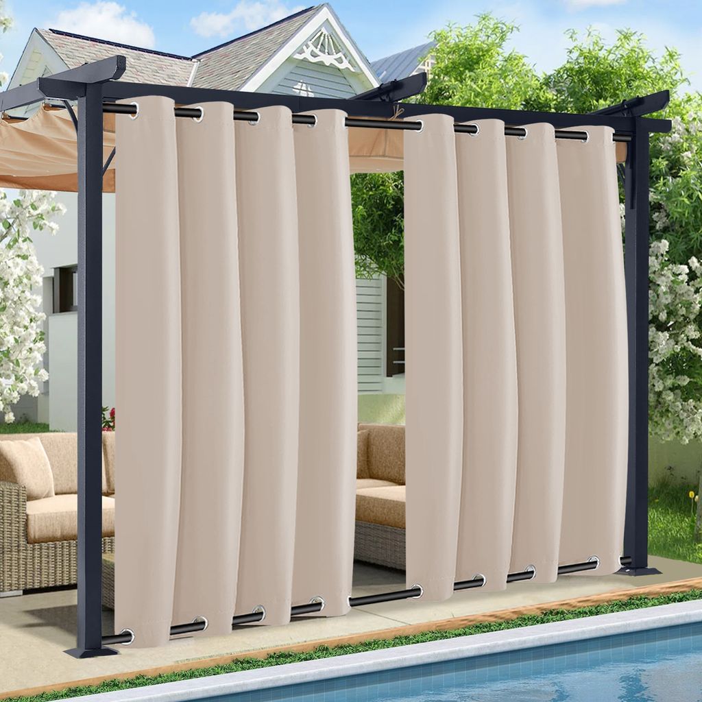 2 Stück Outdoor Vorhänge Wetterfest Oben und Unten mit Ösen Wasserdicht Gardinen für Garten Terrasse Pavillon Veranda Balkon, Beige, B132XH243cm