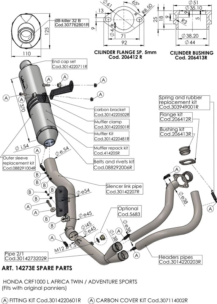 Auspuffhalterung LeoVince Auspuff-Ersatzteil Haltesatz für Honda CRF 1000 L