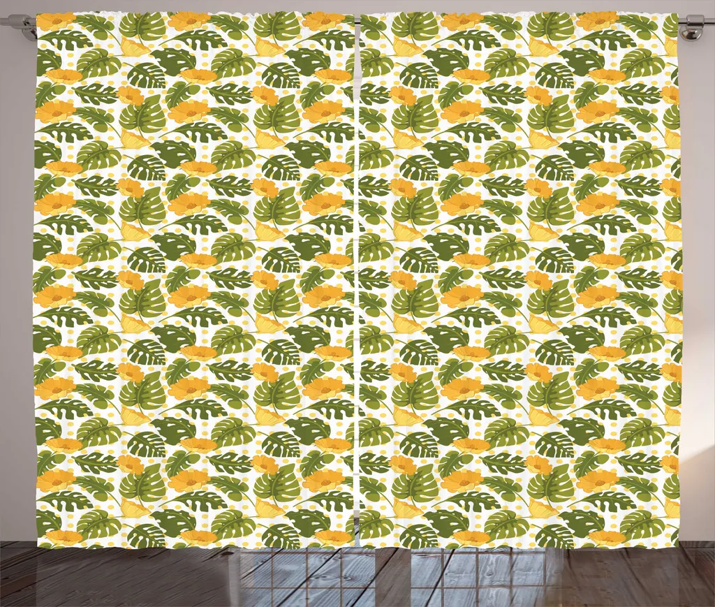 Rideaux universels à imprimé floral monstera avec fixation par crochets