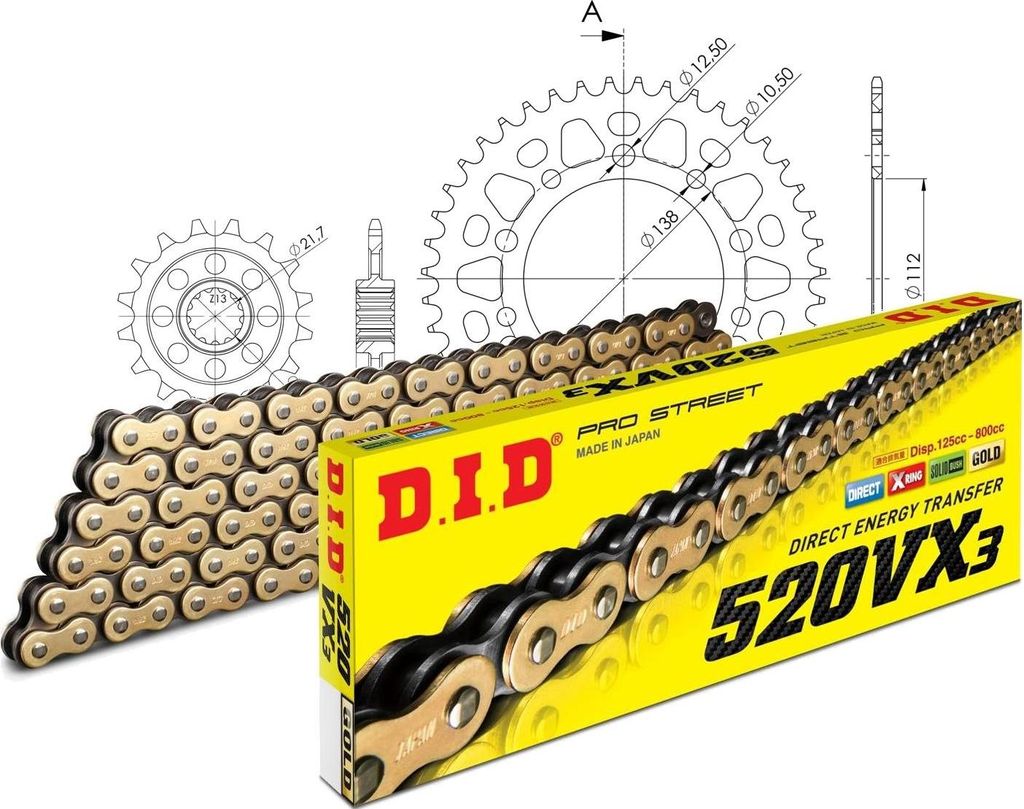 Kettensatz DID Alu 520VX3 / 112 Nietschloss schwarz