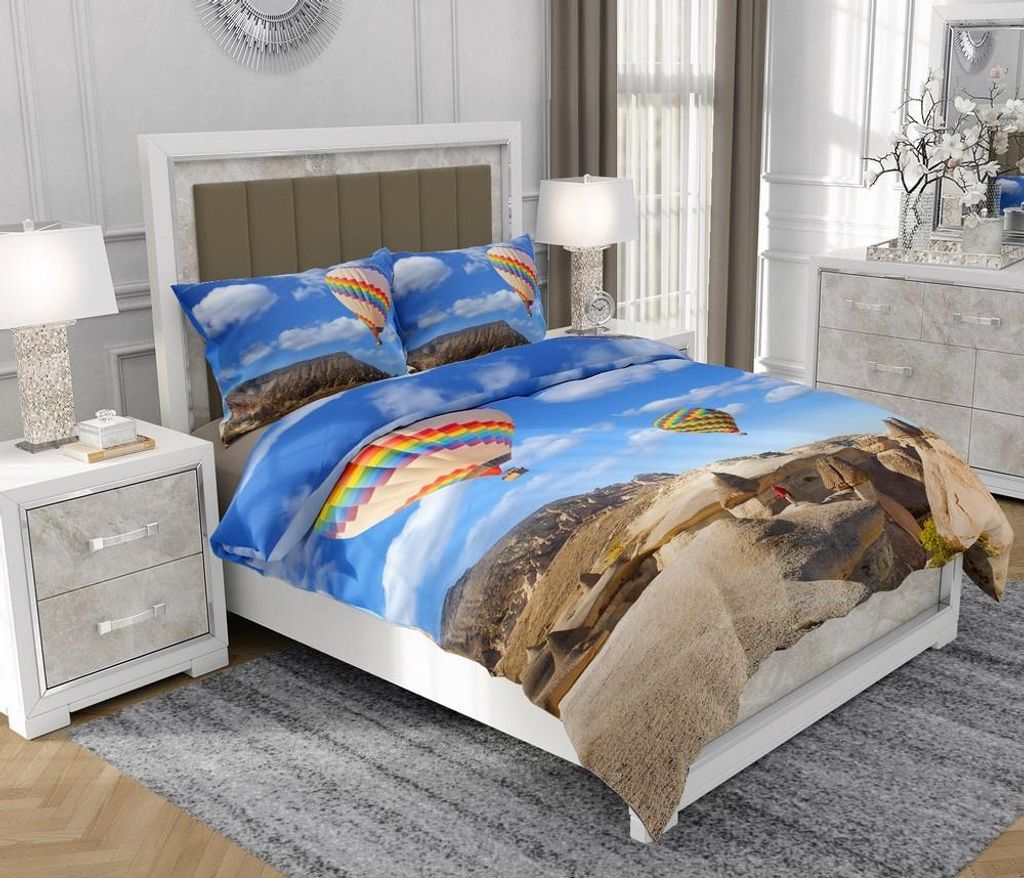 Bettwäsche 160x200 cm + 2x70x80 cm, 3-teilig, 100% Baumwolle, Satin, Reißverschluss, Luftballon, Bunt - SOVIO | So.0145