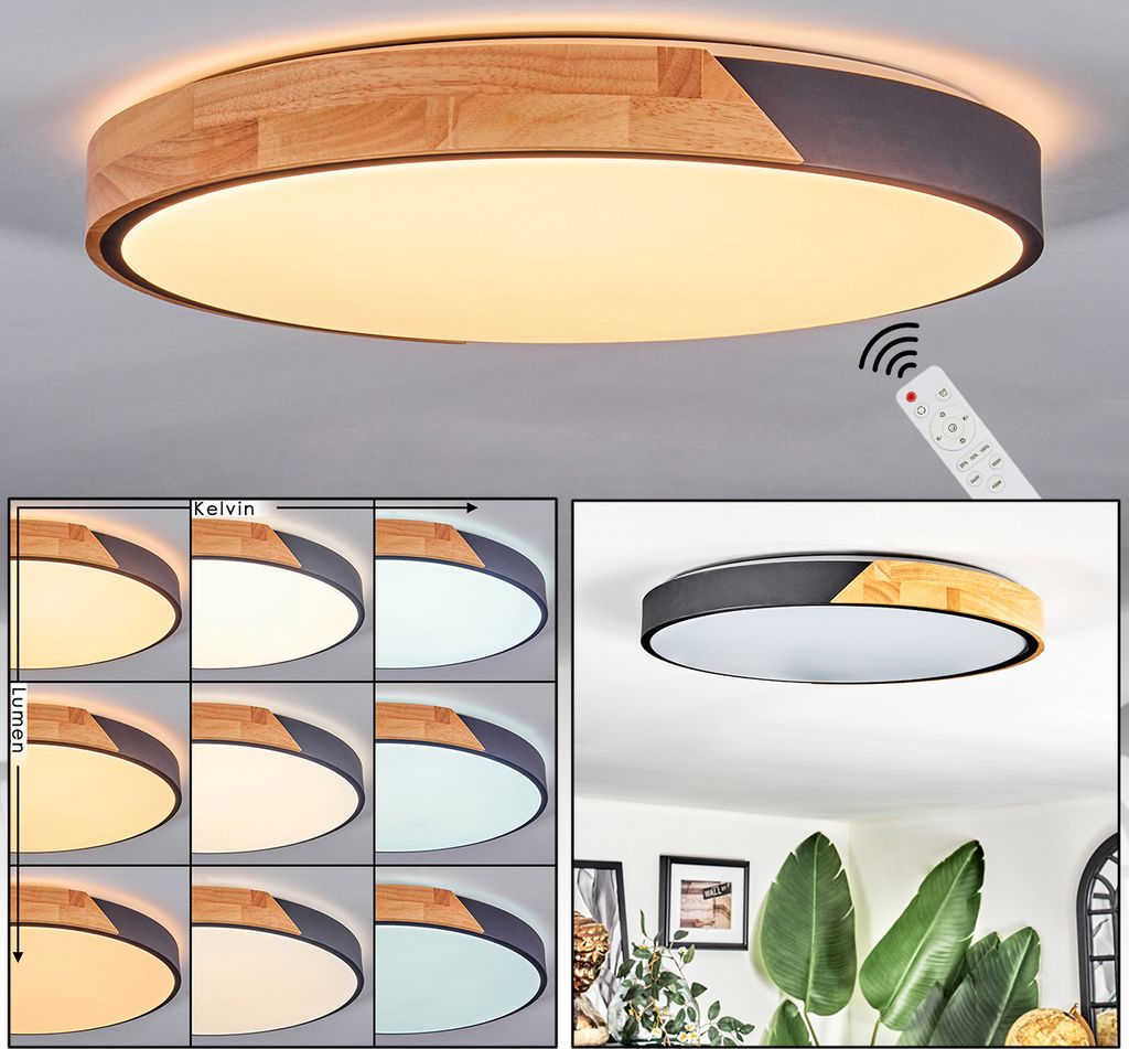 Atessa Deckenlampe aus Metall/Holz/Kunststoff in Schwarz/Naturfarben/Weiß