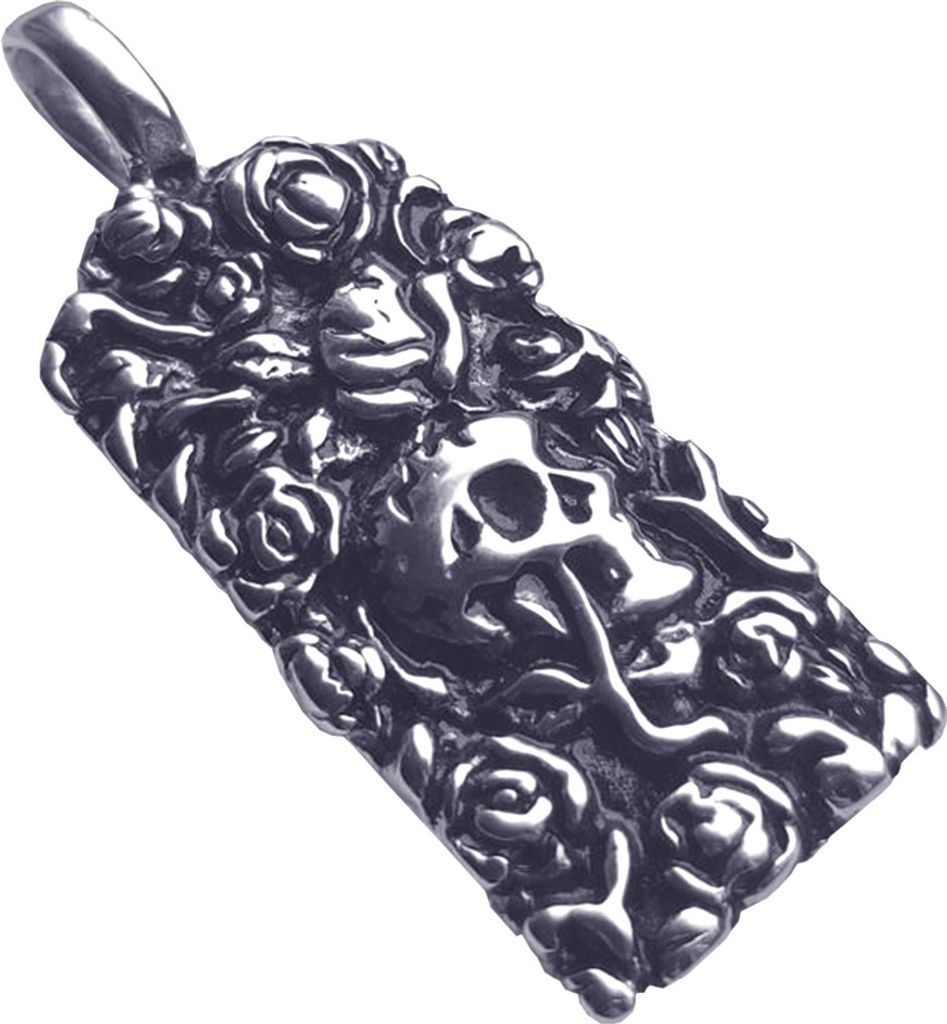 Edelstahl Anhänger aus 316L Totenkopf mit Rosen