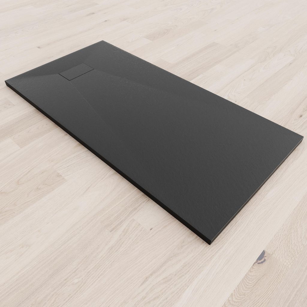 i-flair SMC Duschwanne 160x80 cm – 26 mm flach inkl. Ablaufgarnitur mit Deckel, Schwarz