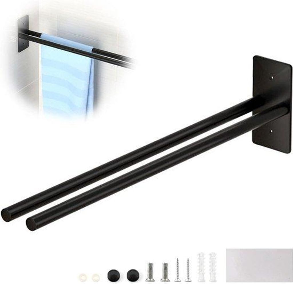 Kohlenstoff-Ständer für Handtücher - doppelte Stange - 40x55x118 cm - schwarz - für Bad, Küche, Schlafzimmer