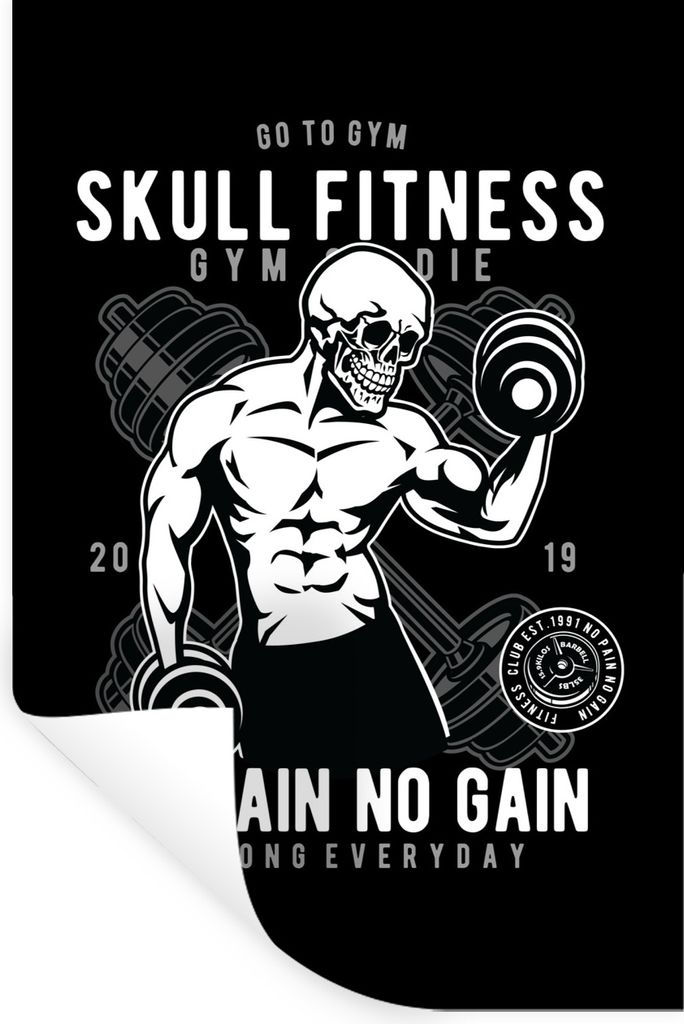 MuchoWow Wandtattoo Wandsticker Wandaufkleber Gewichte - Fitness - Skelett - Retro 40x60 cm Selbstklebend und Repositionierbar - Wierderverwendba...