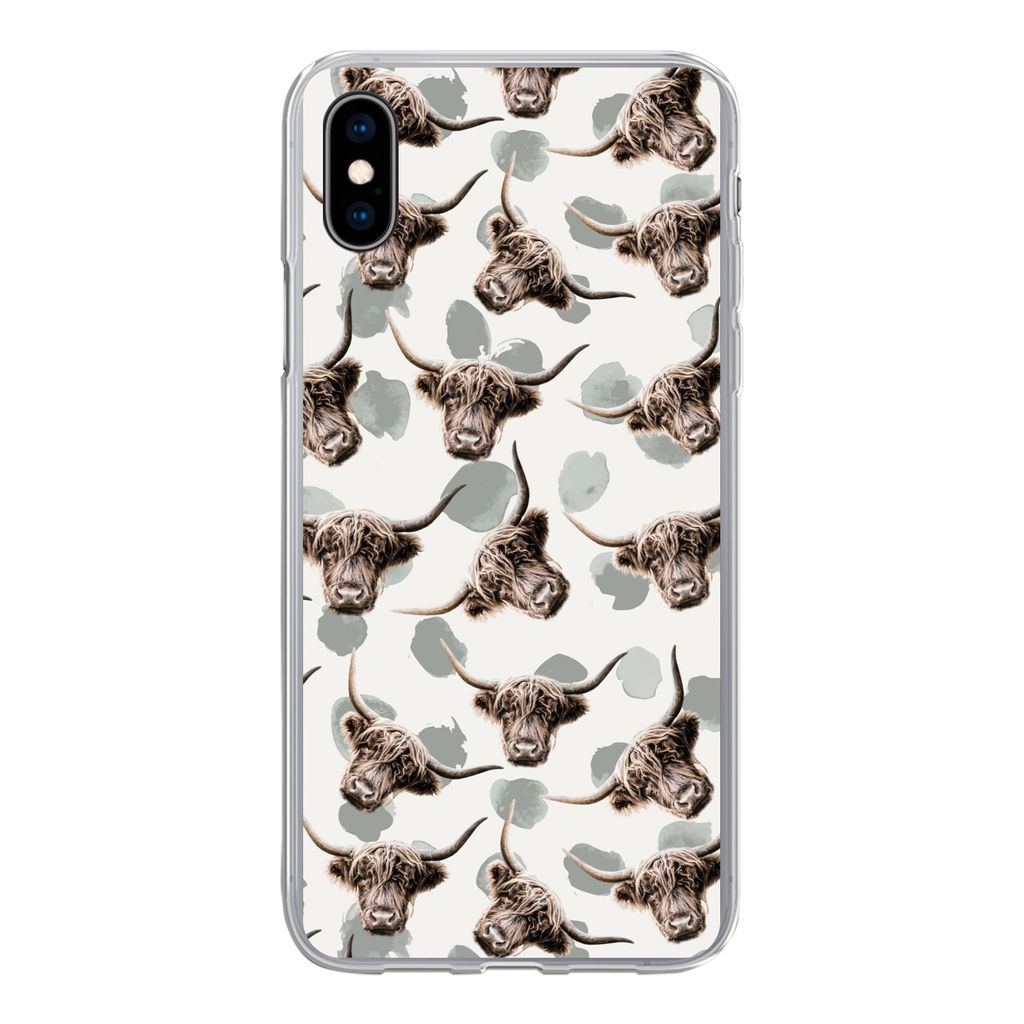 MuchoWow Handyhülle Schutzhülle Hülle für iPhone Xs Kuh - Schottischer Highlander - Tiere Silikon Softcase Handy Hülle - Handytasche