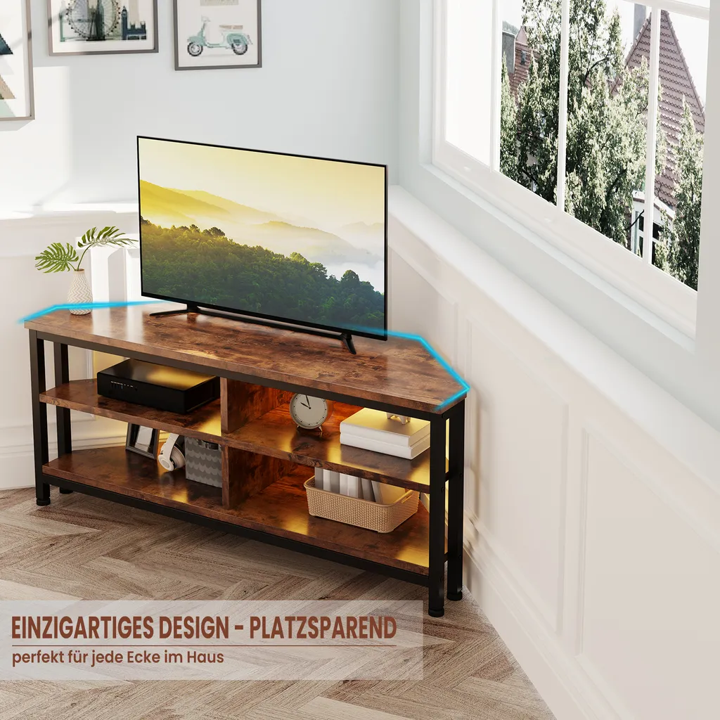 Meuble TV d'Angle LED avec Rangement Multimédia Design Lowboard 106cm