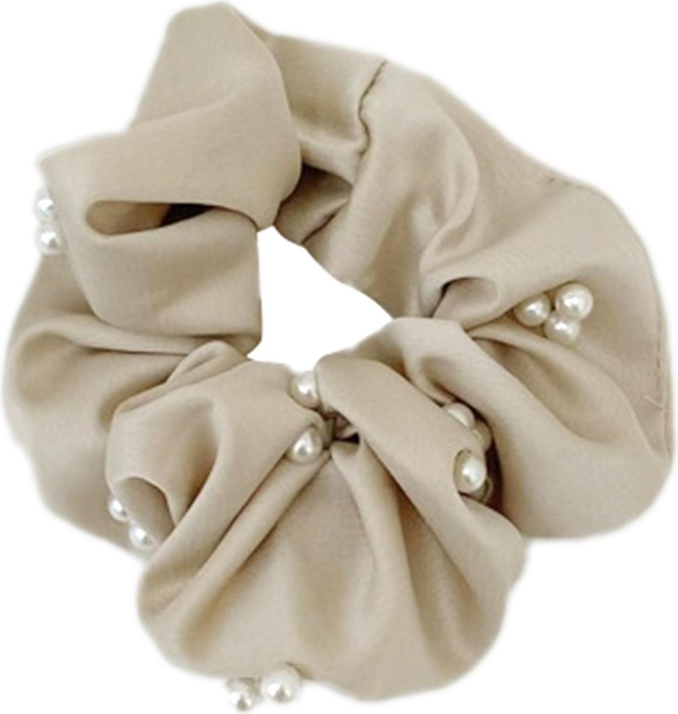 Klassisches Haargummi aus perligem Satin Glamour Beige