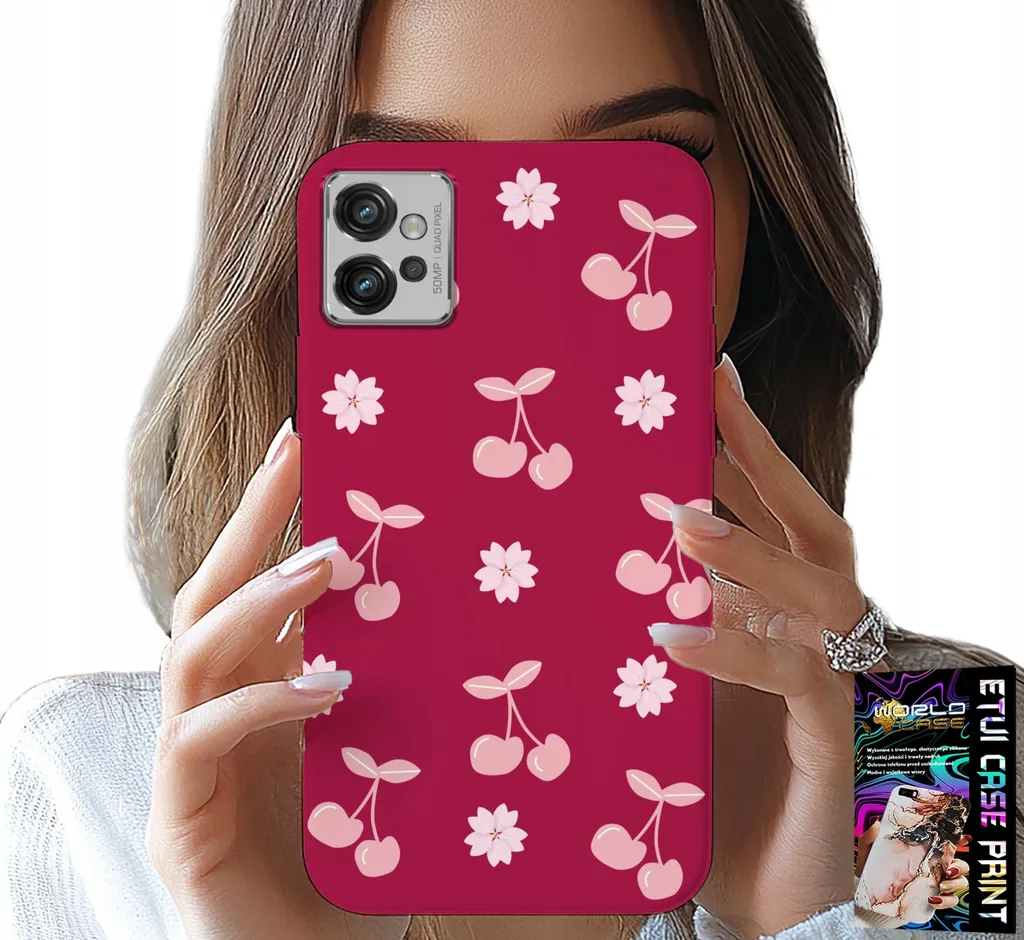 Custodia per Motorola G32 - Ciliegie su sfondo bordeaux + pellicola protettiva