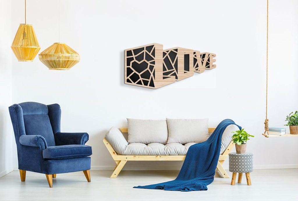 LOVE – LASERCUT Wandbild aus Verbundmaterial Holz und PVC 50x100 cm