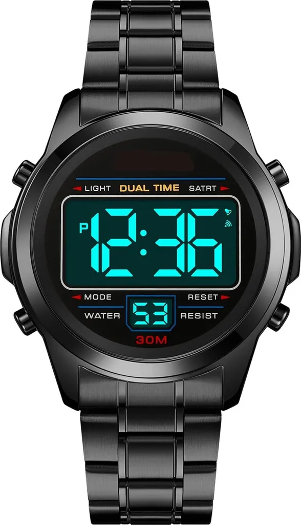 Orologio Digitale Militare Acciaio Inox Multifunzione 3ATM Sveglia