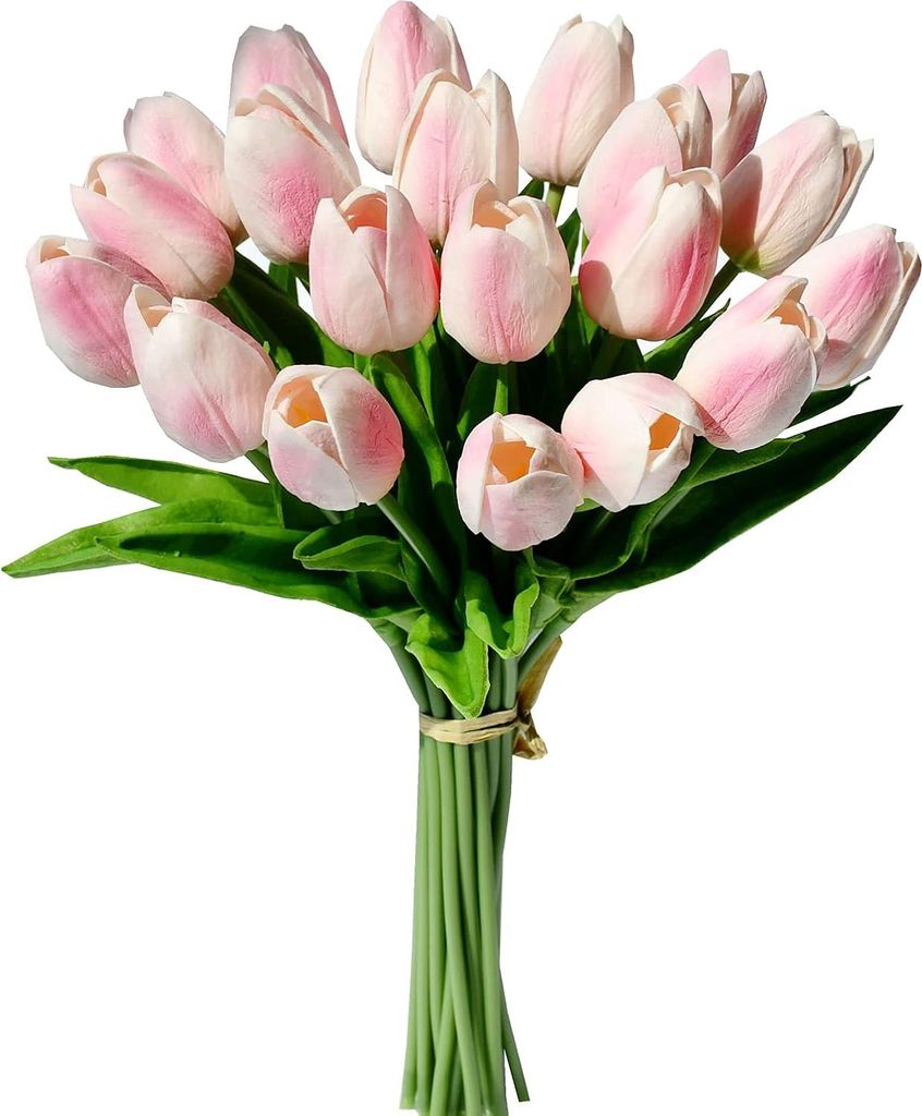 20 künstliche weiße Tulpen aus Seide, 34 cm (13,5 Zoll), für Weihnachts-, Festtags- und Tischdekorationen, Gestecke und Brautsträuße