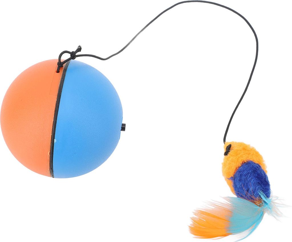 Automatisch beweglicher Katzenball mit Plüschfeder-Anhänger, intelligenter Sensor, selbstdrehendes Spielzeug, Blau, Orange