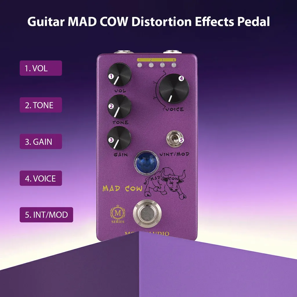 Pédale Distorsion MAD COW avec Sélecteur 4-Mode et Technologie True Bypass