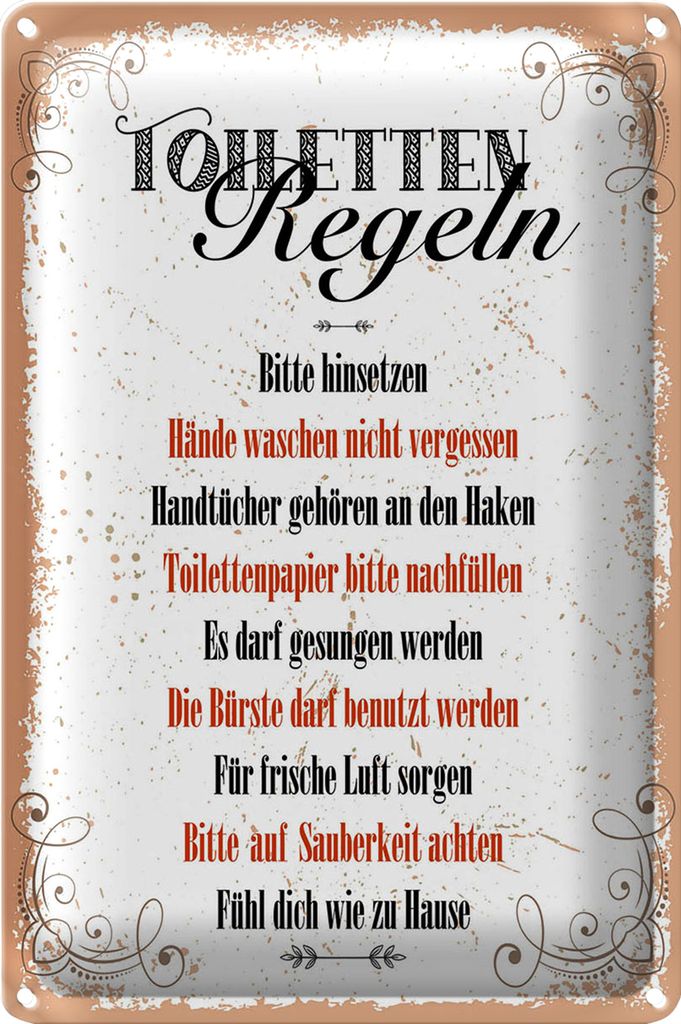 Blechschild Spruch Toilletten Regeln darf gesungen 40x30cm