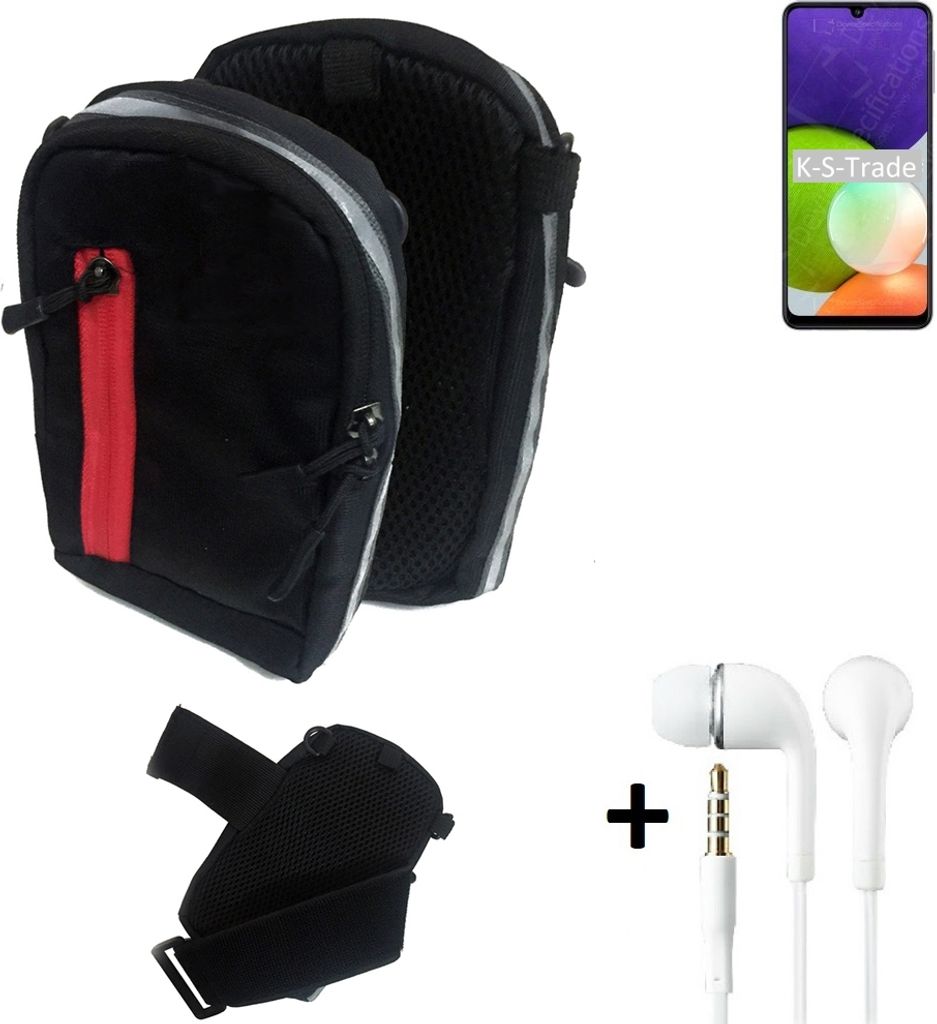 K-S-Trade Outdoor Gürteltasche Holster Umhängetasche + Kopfhörer kompatibel mit Samsung Galaxy A22 5G schwarz Handy Tasche Case travelbag