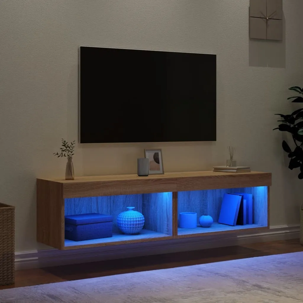 Mobili Porta TV Sospesi Rovere Sonoma LED 2 pz - Design 60 cm - 4