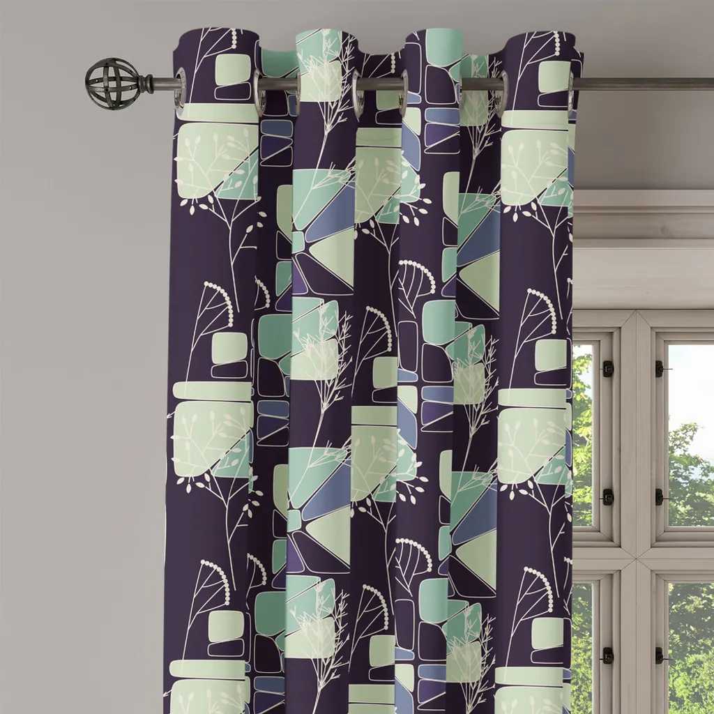 Rideau à œillets à fleurs ABAKUHAUS 280x245cm vert clair et bleu-gris - 4