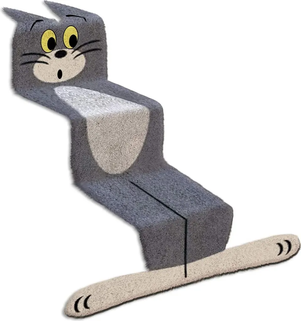 Tapis escalier anti-bruit Tom & Jerry peluche gris protecteur 60x90cm