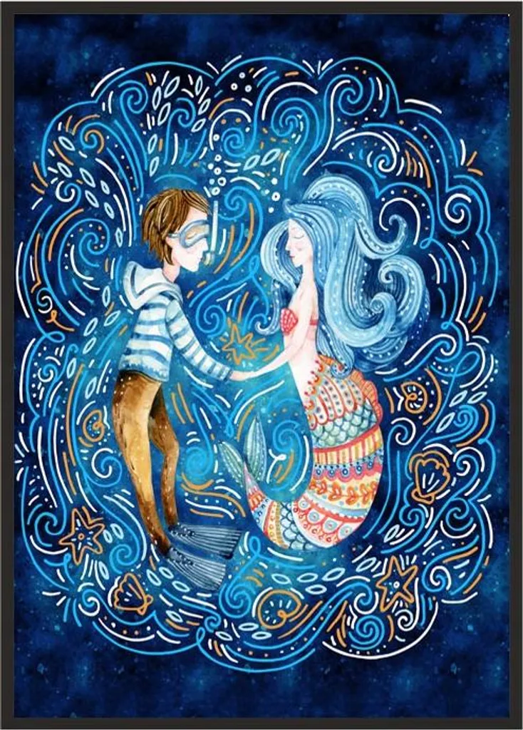 Poster Sirène P997 avec Cadre Noir 53x73 cm Impression Haute Qualité