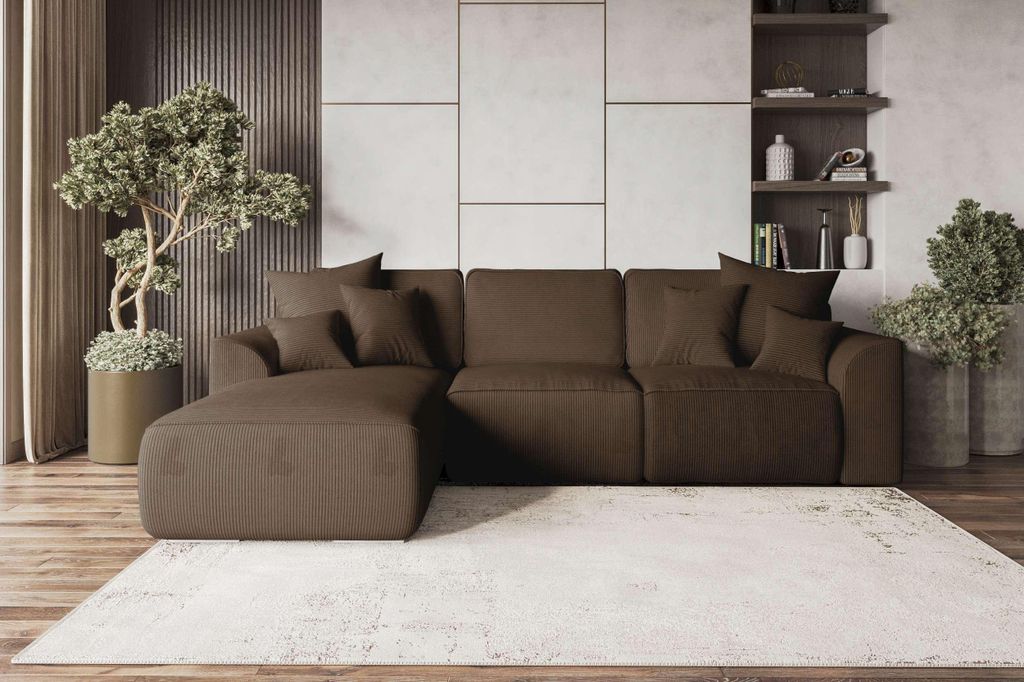 99rooms Gusto Ecksofa Cordstoff POSO Braun Links mit Schlaffunktion