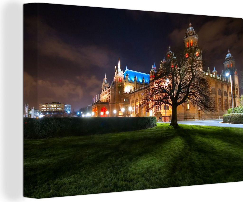 OneMillionCanvasses - Leinwandbilder - 140x90 cm, Museum - Glasgow - Nacht, Wandbilder Kunstdruck Wanddekoration - Foto auf Leinwand - Gemälde a...
