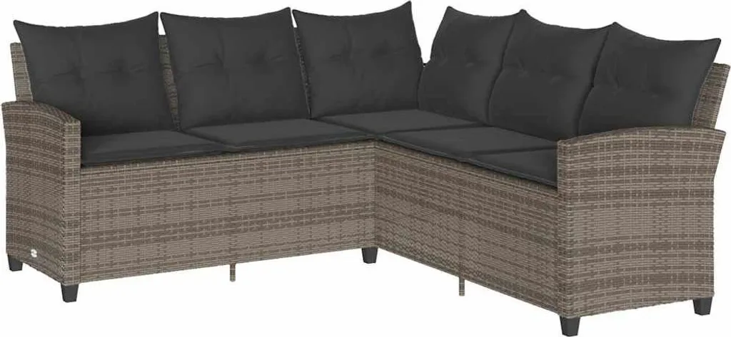 vidaXL Canapé-lit en L avec coussins en résine tressée grise pour jardin