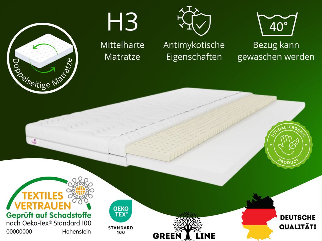 Matratzentopper TOP5, Latexauflage Größe: 80x200x5, ink. Bezug, Matratzen Topper Frabe: Aloe Vera, mittelhart: H3