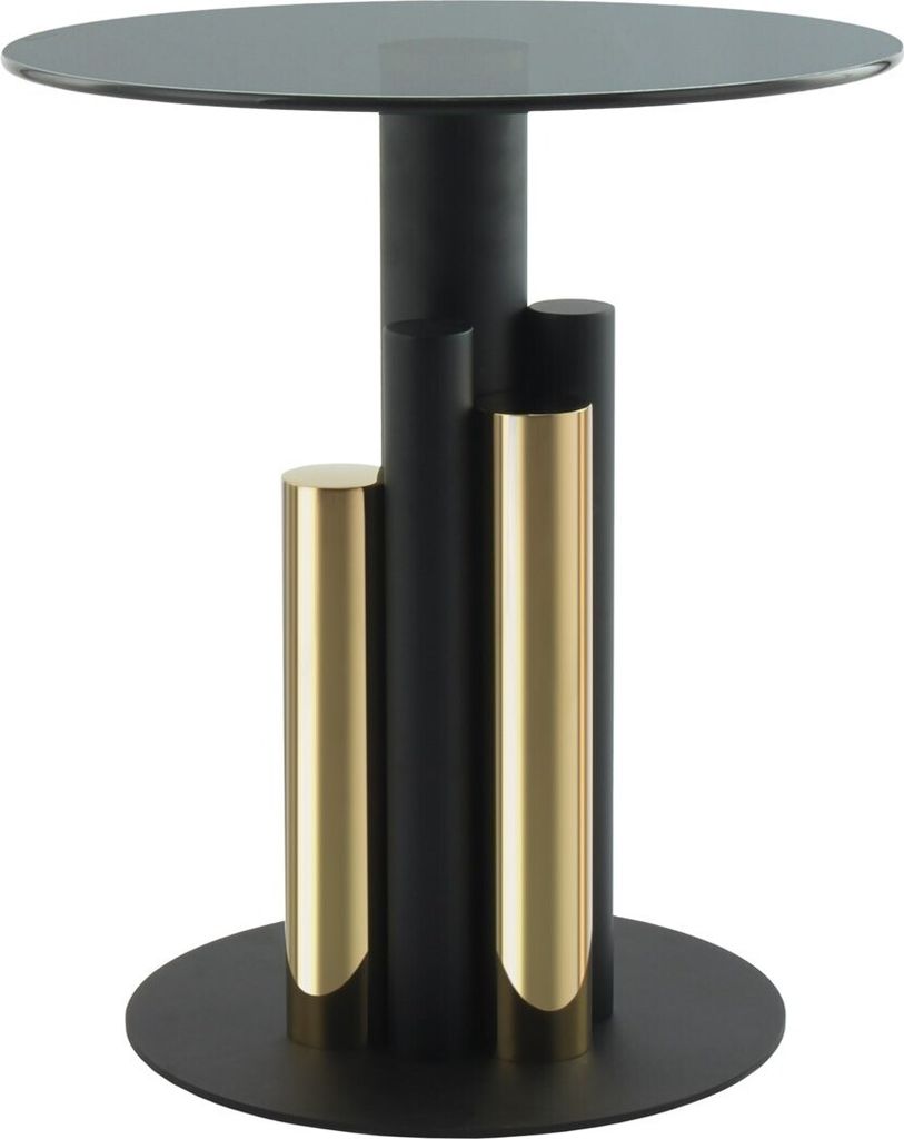 Qiyano Beistelltisch rund Säule Skulptur Edelstahl Glas zweifärbig modern Design Metallic glänzend Nachttisch Ablage Wohnzimmer Couch Flur Pflan...