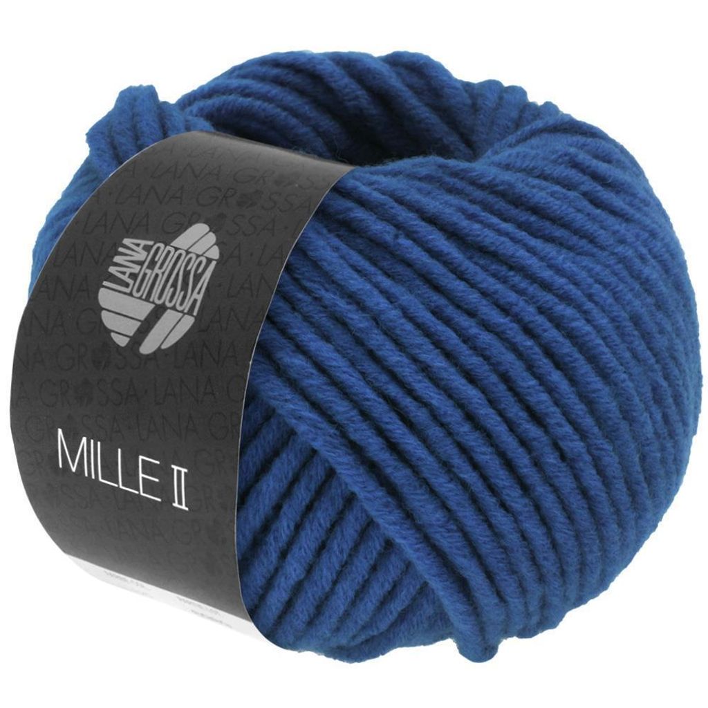 A ball of blue yarn with a label.