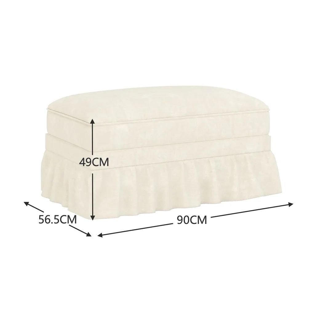 Tabouret Windsor Chenille Cloud Sofas 90x56cm avec Jupe Amovible Blanc - 3