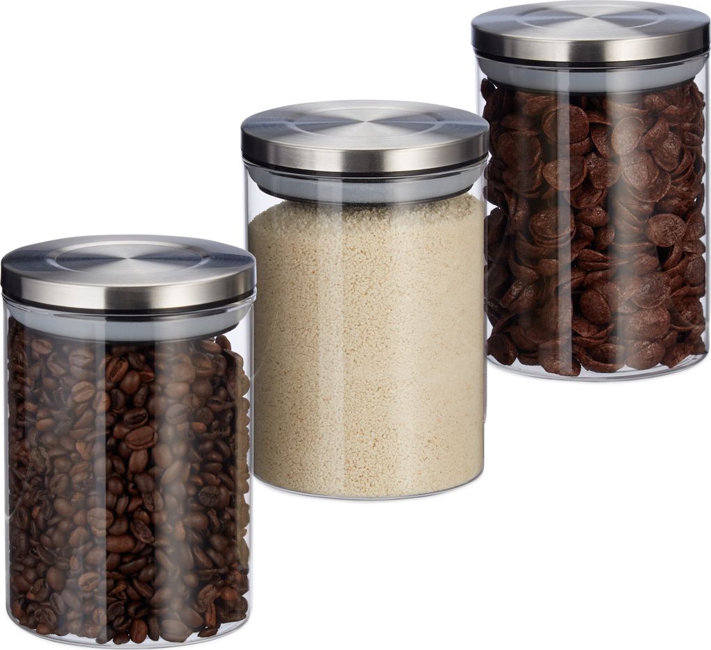 Relaxdays Vorratsglas 3er Set, je 750ml, luftdicht, Produktbild 