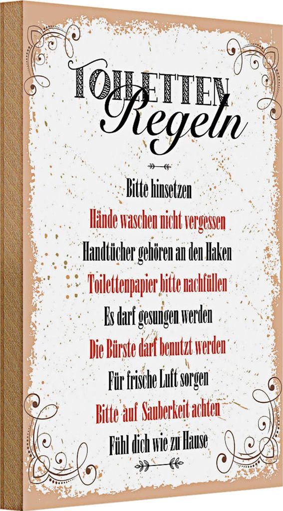 Holzschild Spruch lustig Toiletten Regeln 20x30cm