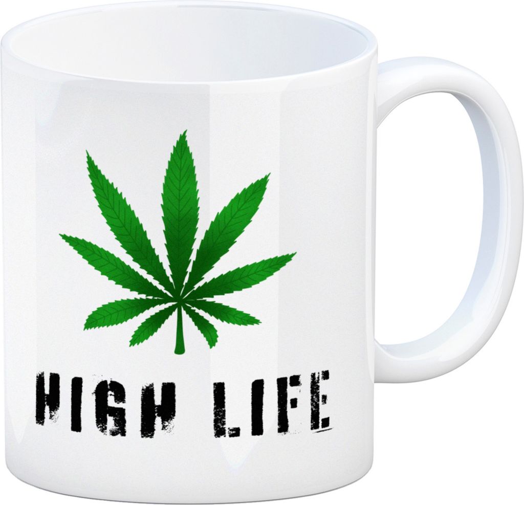 High Life Kaffeebecher mit Marihuanablatt in grün