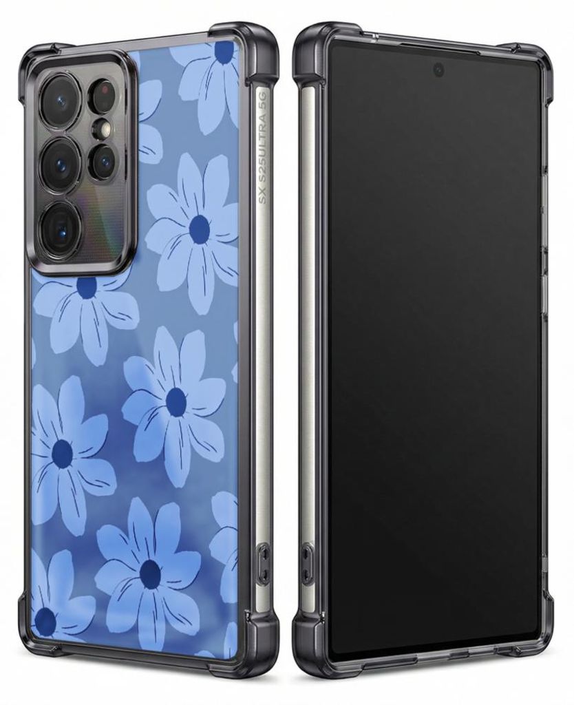 Personalisierte Hülle mit Bild für Samsung Galaxy S23 FE Elektroplattiert TPU Stoßdämpfer Handyhülle mit Hülle mit blauem Blumenmuster