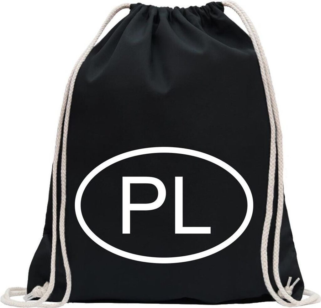Kiwistar - Turnbeutel - schwarz - Polen PL - Fun Rucksack Sport Beutel Gymsack Baumwolle mit Ziehgurt