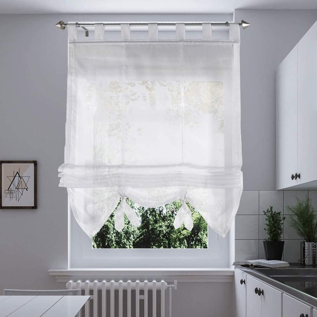 Raffrollo Raffgardinen Weiß Küche Gardinen Fenstergardine Bestickt Transparent 