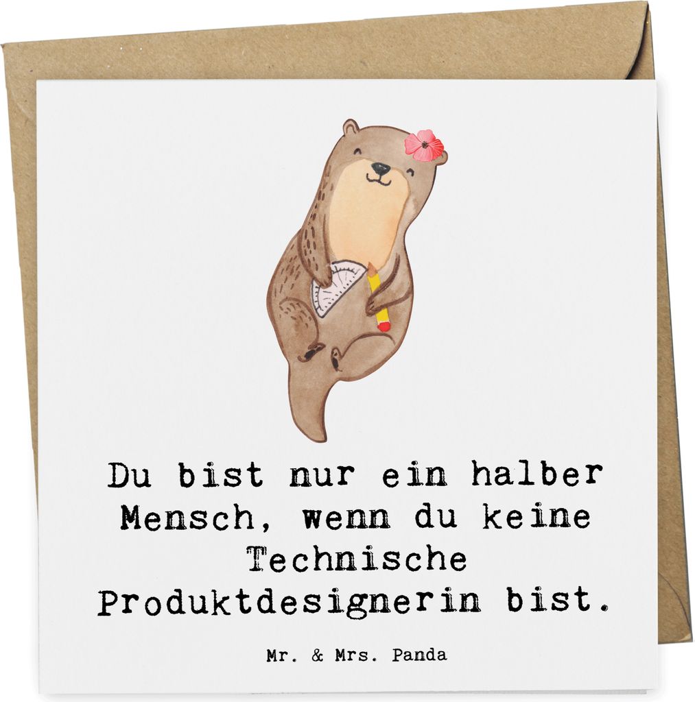 Mr. & Mrs. Panda Grußkarte Technische Produktdesignerin Herz - Weiß - Geschenk, Glückwunschkarte, anlasskarte, faltkarte, Klappkarte, doppelkarte